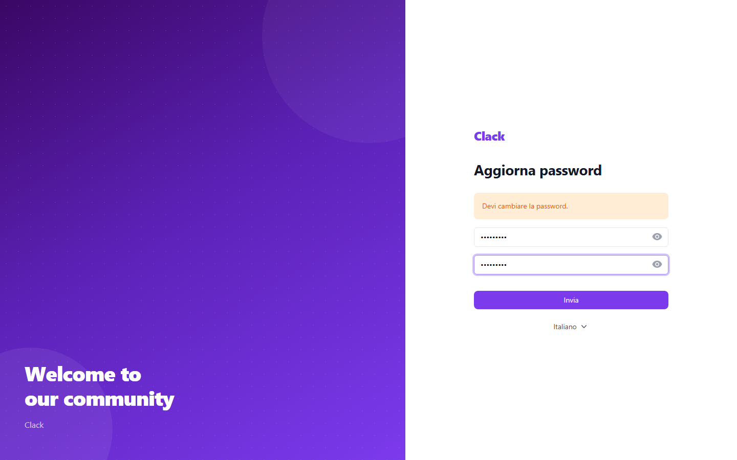 Form "Aggiorna password"