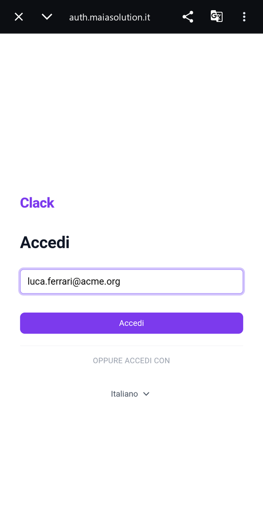 Accesso: email dell'operatore