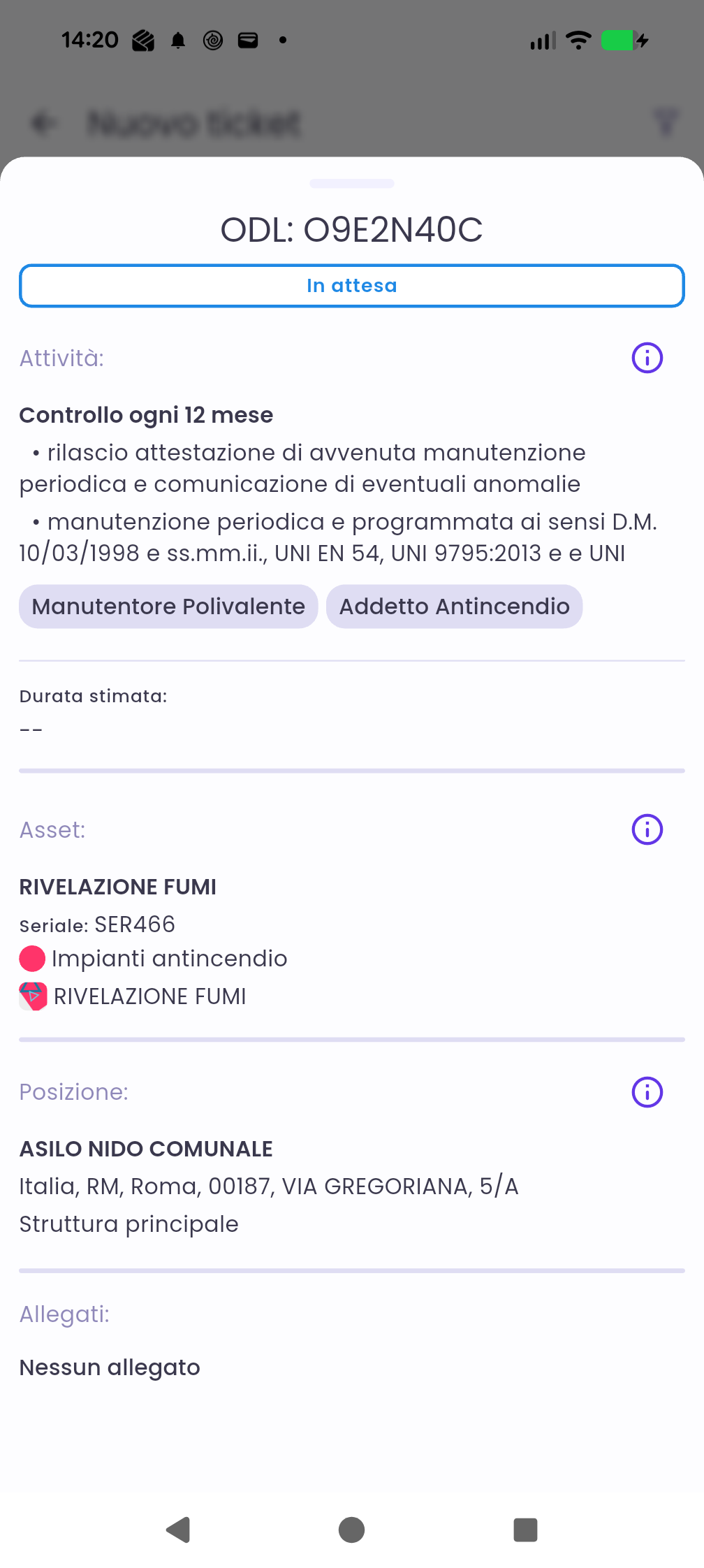Dettaglio di un ODL a consumo