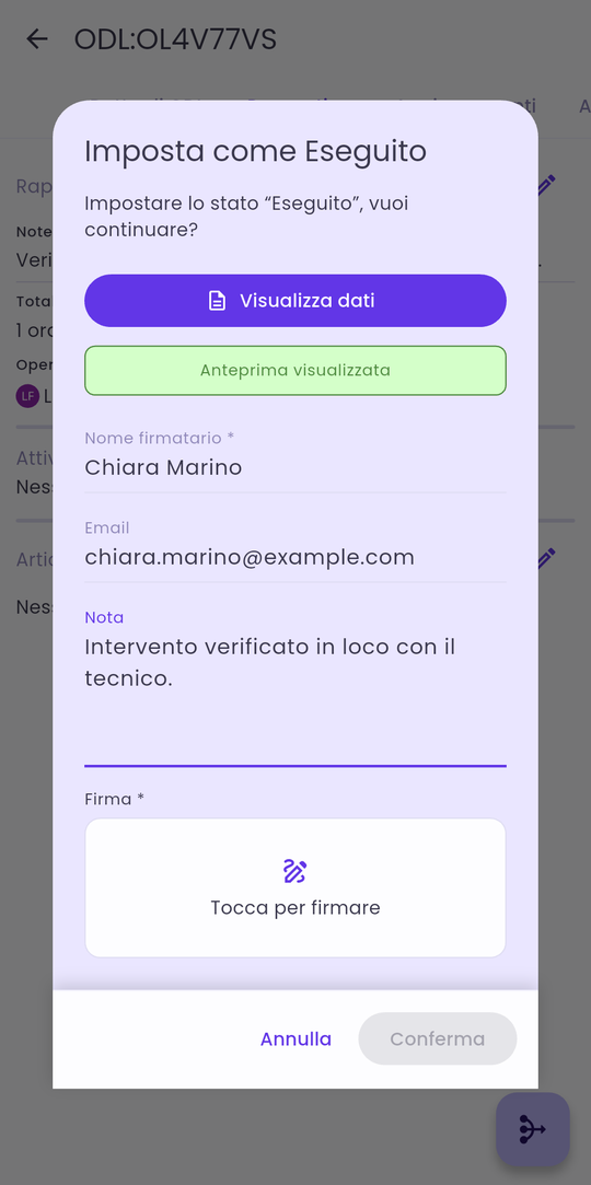 Anteprima visualizzata e dati del firmatario