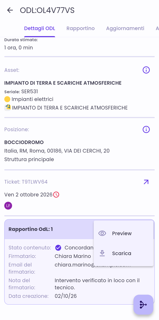 Menu della card: Preview e Scarica