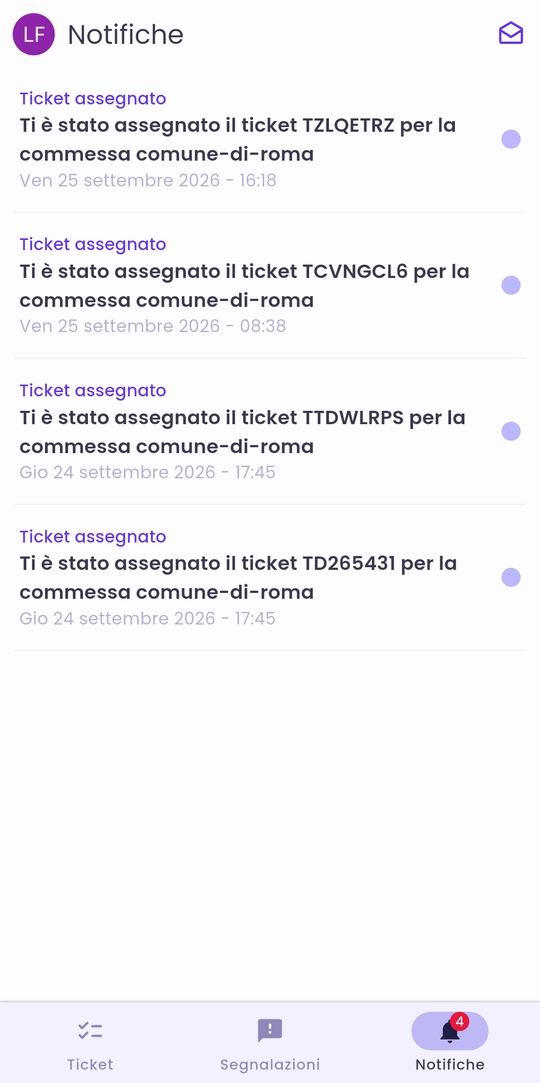 Notifiche: "Ticket assegnato"