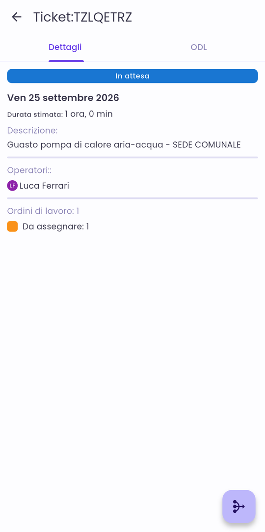Il ticket aperto dalla notifica