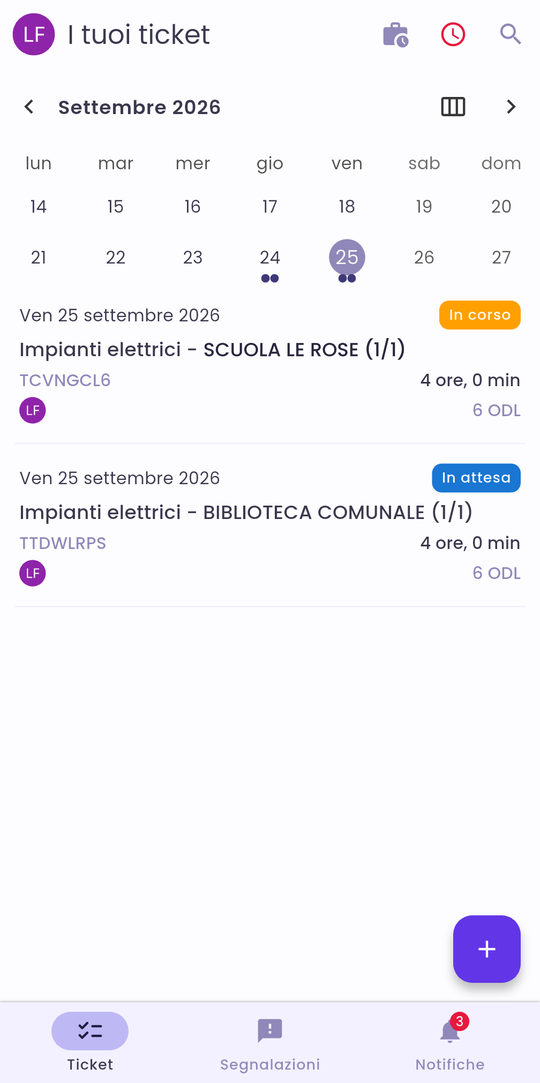 I tuoi ticket: calendario e ticket del giorno