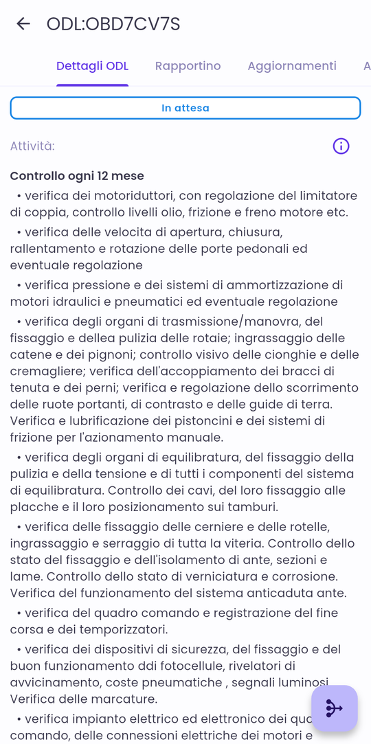 Dettaglio ODL in attesa