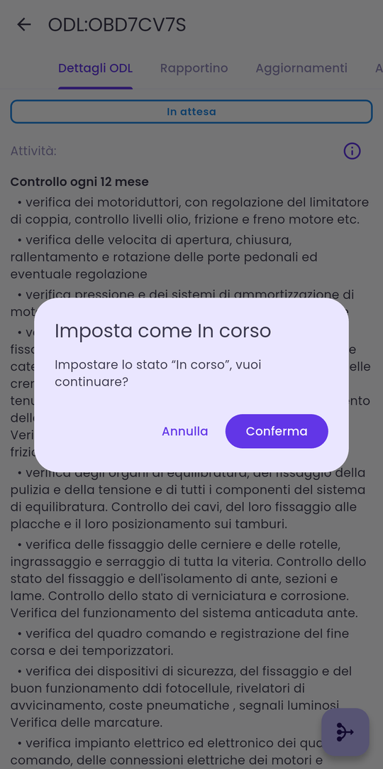 Inizia: conferma del passaggio a In corso