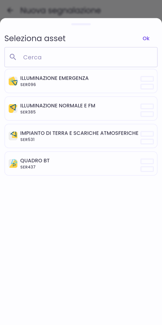 Seleziona asset: gli asset del servizio nell'edificio scelto