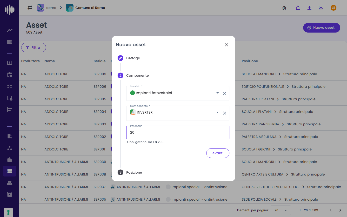Nuovo asset: servizio e componente