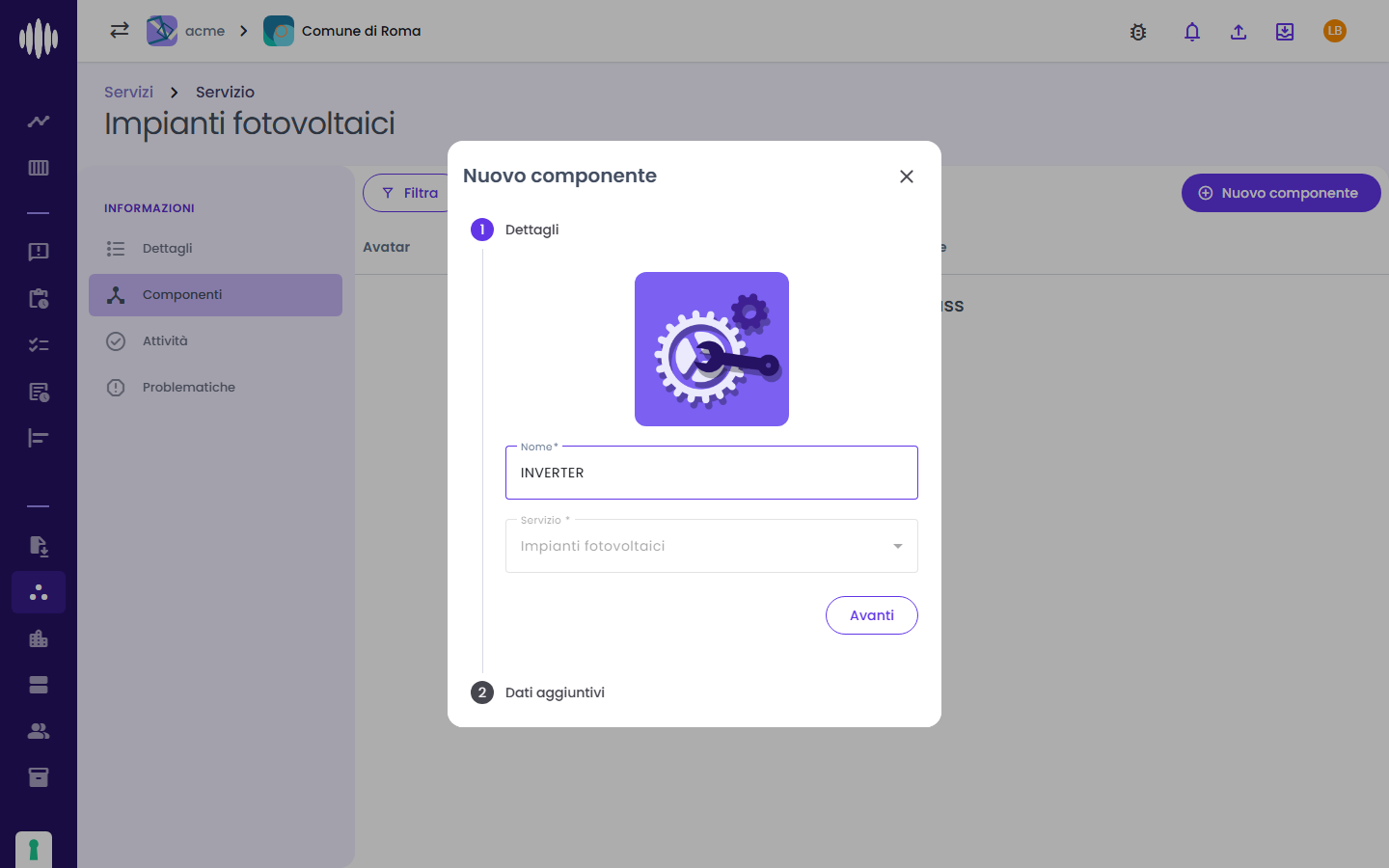 Nuovo componente: dettagli