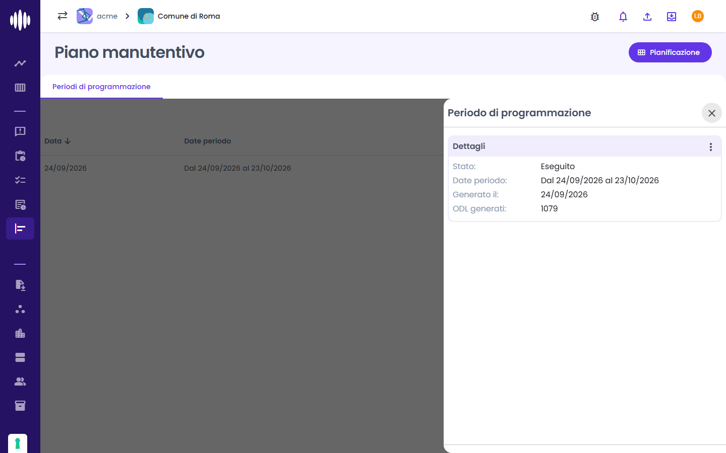 Dettaglio del periodo di programmazione