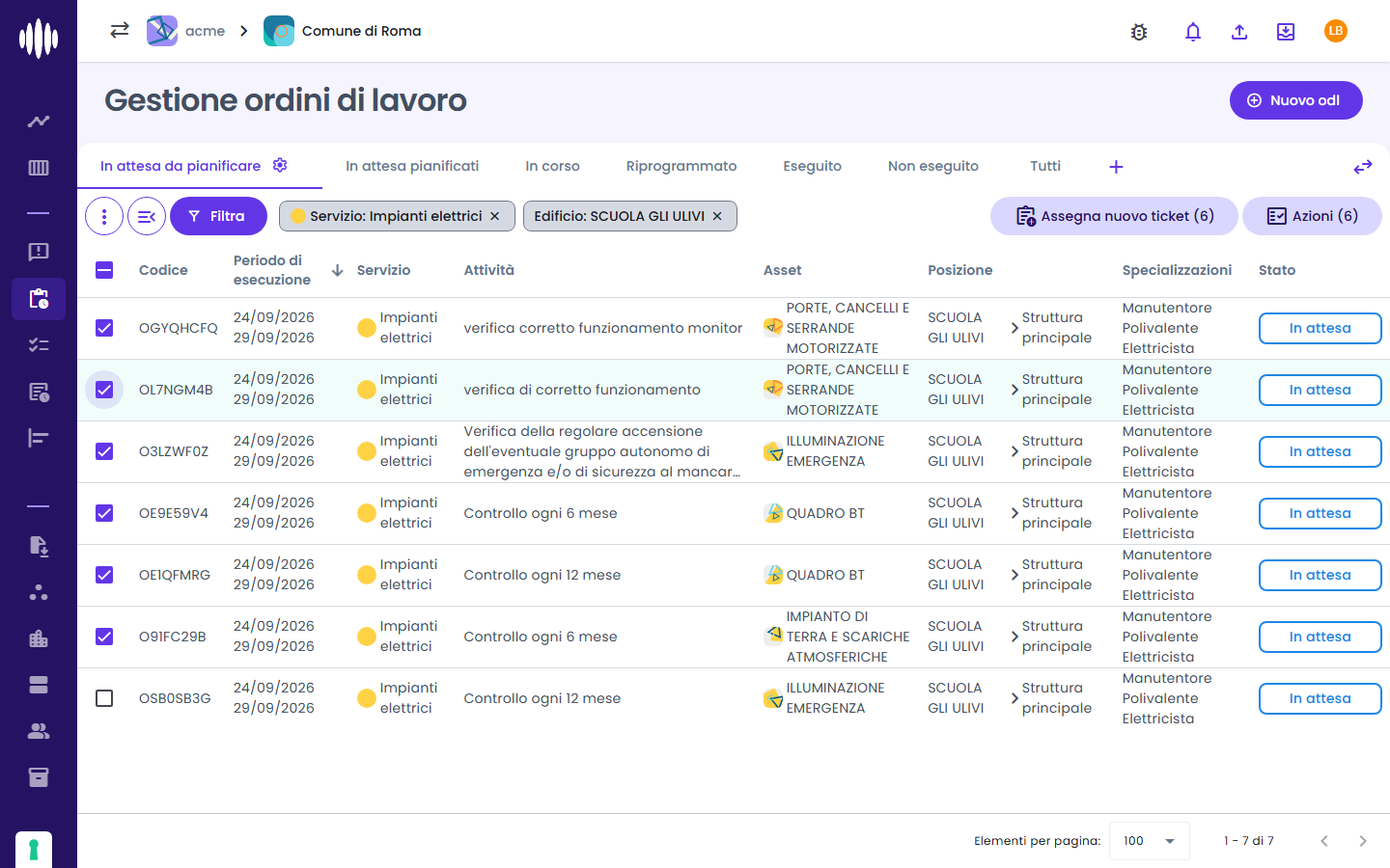 ODL selezionati: Assegna nuovo ticket